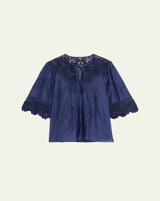 Bari Pintuck Lace-Embellished Blouse